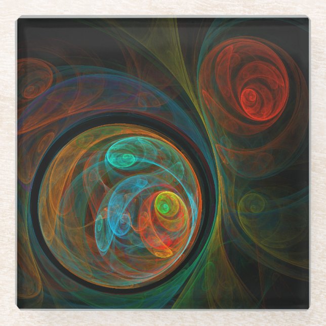 Rebirth Blue Abstract Art Glass Coaster (Front)