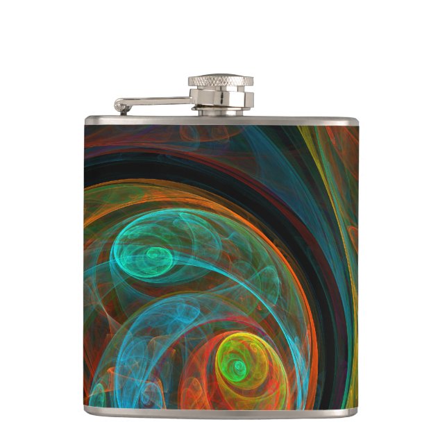 Rebirth Blue Abstract Art Hip Flask (Front)
