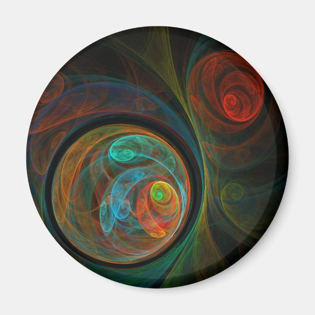 Rebirth Blue Abstract Art Round Magnet (Front)