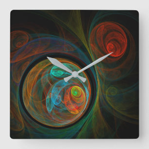 Rebirth Blue Abstract Art Square Square Wall Clock