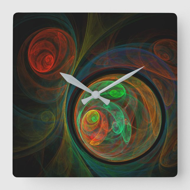 Rebirth Green Abstract Art Square Wall Clock (Front)