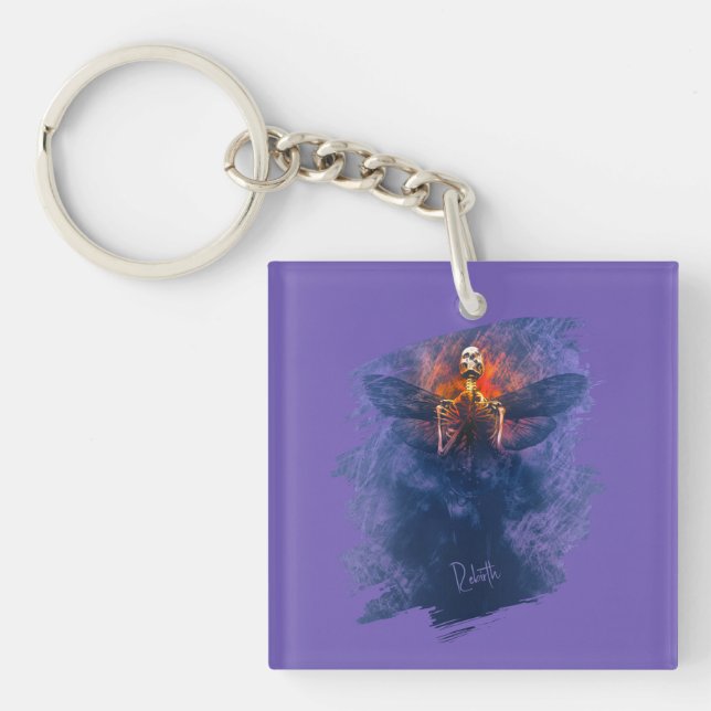 Rebirth. Skeleton with wings rising up Keychain (Front)