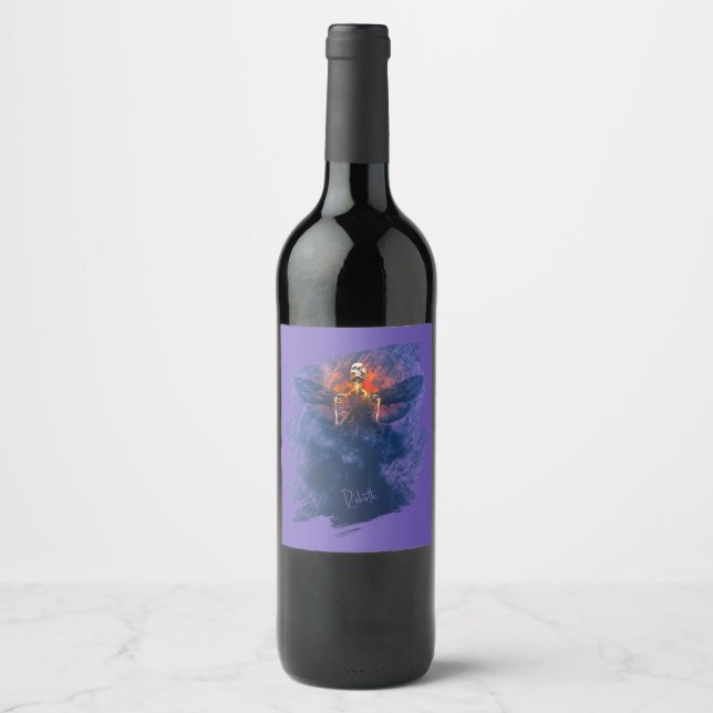 Rebirth. Skeleton with wings rising up Wine Label (Front)