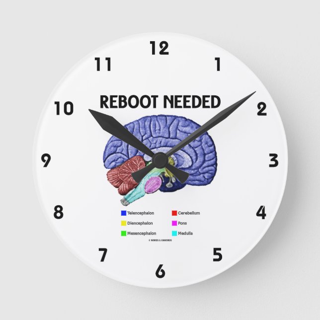 Reboot Needed (Anatomical Brain Humour) Round Clock (Front)