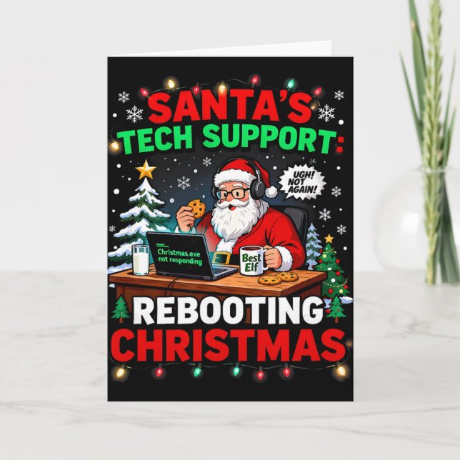 Rebooting Funny Santa's Tech Support Christmas Com Card (Front)