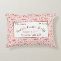 Rec Pillow Pink Foxes Baby Birth Info Customize