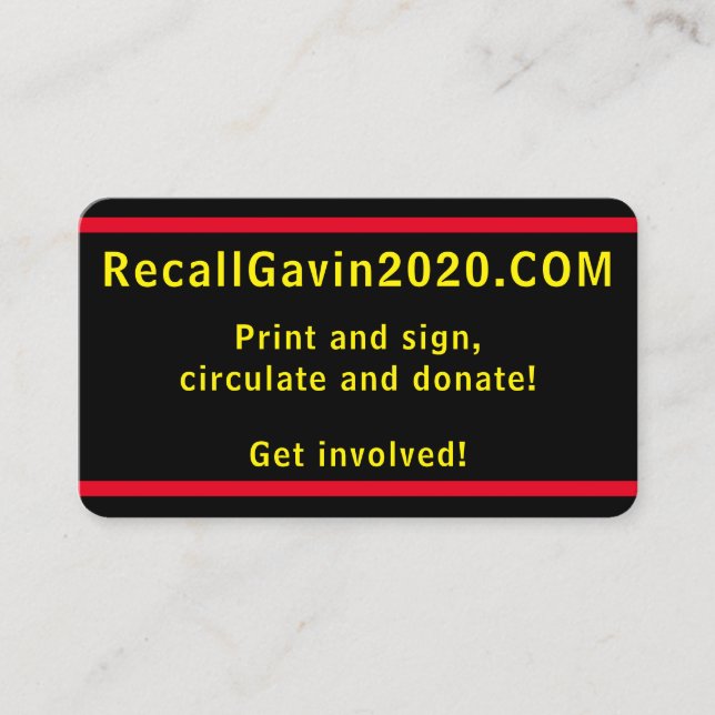 Recall Gavin 2020 Business Card (Front)