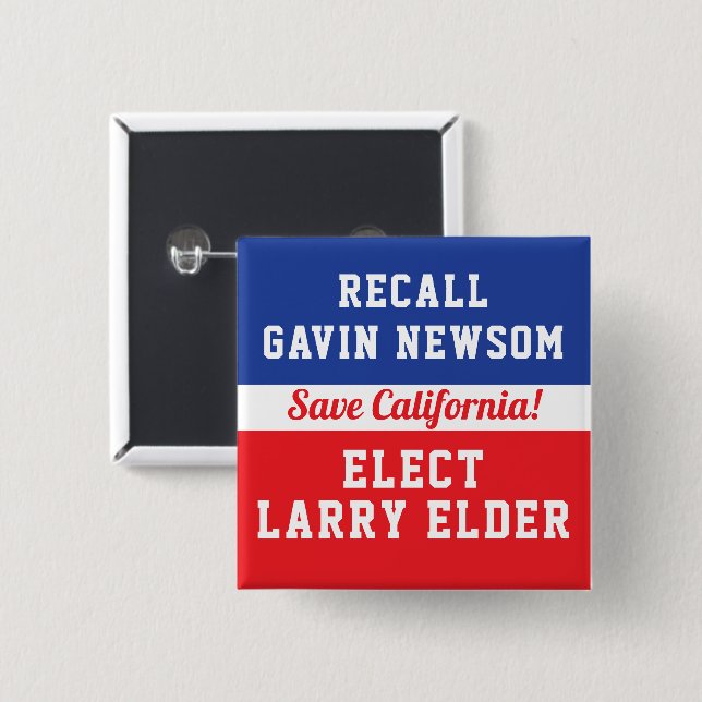 Recall Newsom Elect Larry Elder Save California 2 Inch Square Button (Front & Back)