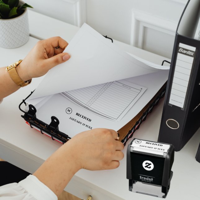 RECEIVED Name Date Monogram Black Ink Business Self-inking Stamp (Creator Uploaded)