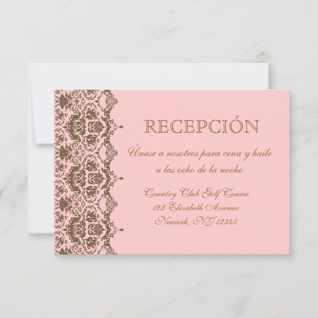 Recepción de Boda tarjeta en espanol (Front)