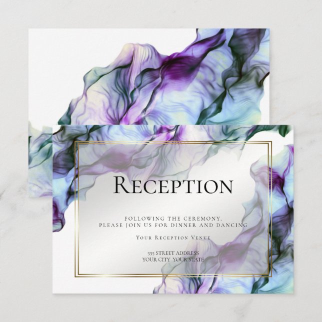 RECEPTION | Abstract Watercolor Ink Teal Indigo Invitation (Front/Back)