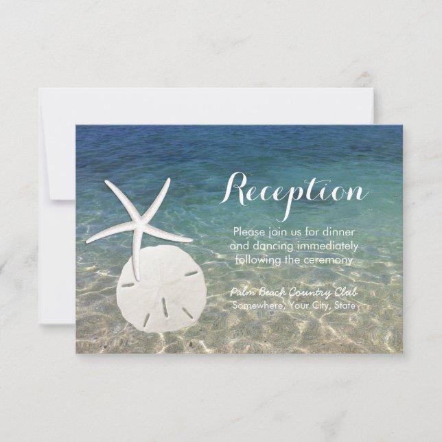 Reception-Beach Wedding Starfish & Sand Dollar Invitation (Front)