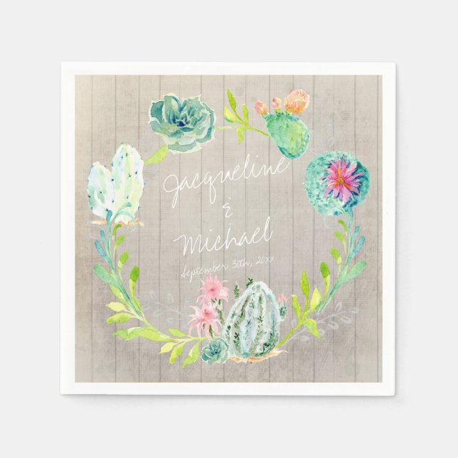 Reception Bridal Shower Cactus Wood Rustic Desert Napkin (Front)