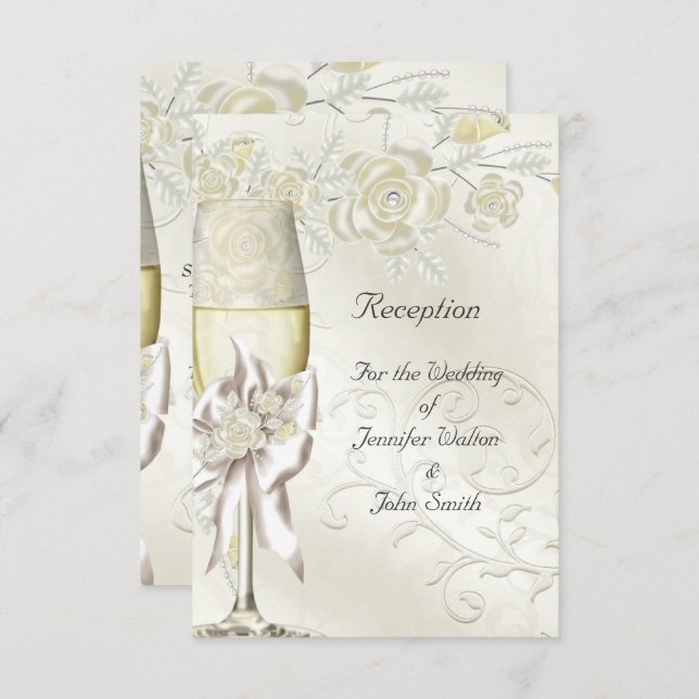 Reception Card Wedding Gold Cream Pearl Floral (Front/Back)