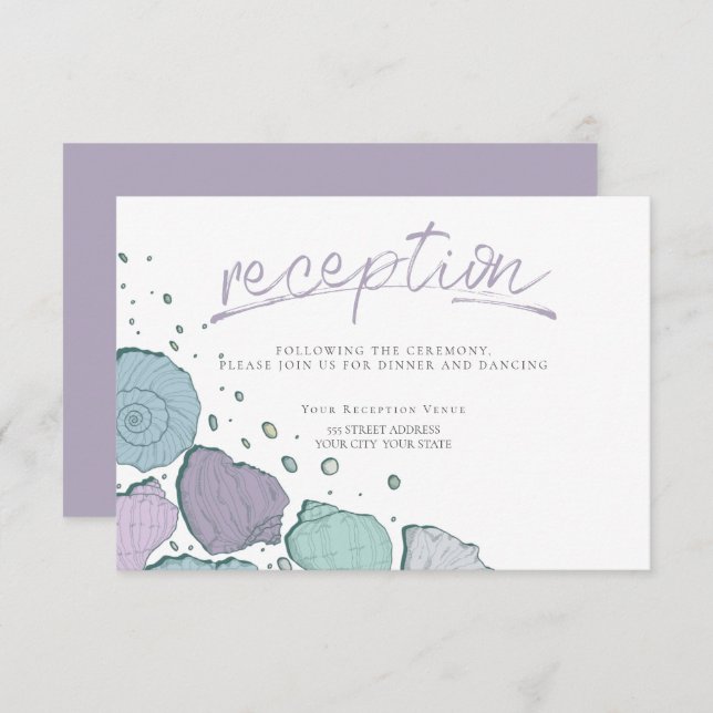 RECEPTION | Casual Seashells Lilac and Dusty Blue Invitation (Front/Back)