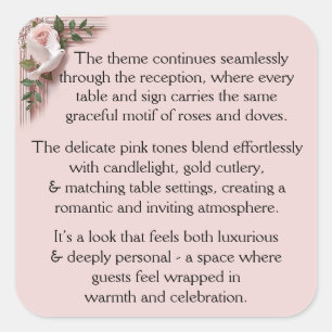 Reception Ceremony -  Pink Roses & Doves Square Sticker