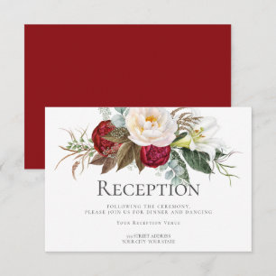 Reception Crimson Red Ivory Peony Flowers Invitation