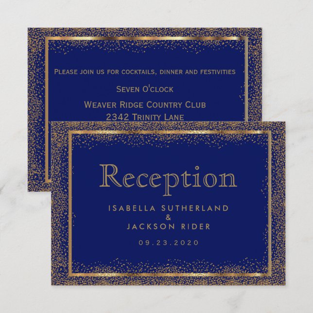 Reception - Dark Blue and Gold Confetti Dots Invitation (Front/Back)
