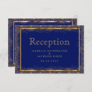 Reception - Dark Blue and Gold Confetti Dots Invitation