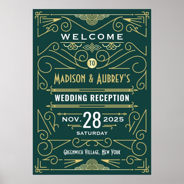 Réception de mariage Art Déco Affiche de bienvenue (Devant)