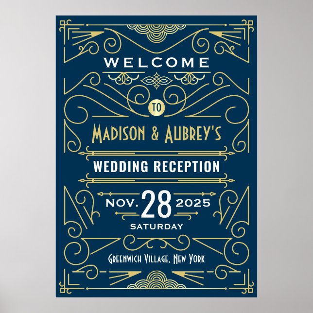 Réception de mariage Art Déco Affiche de bienvenue (Devant)