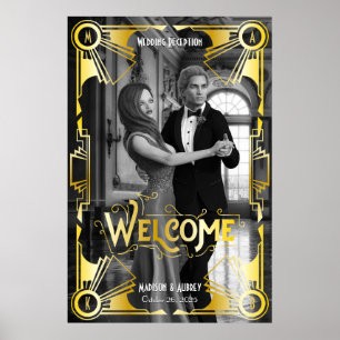 Réception de mariage Art déco Bienvenue Gold & Bla