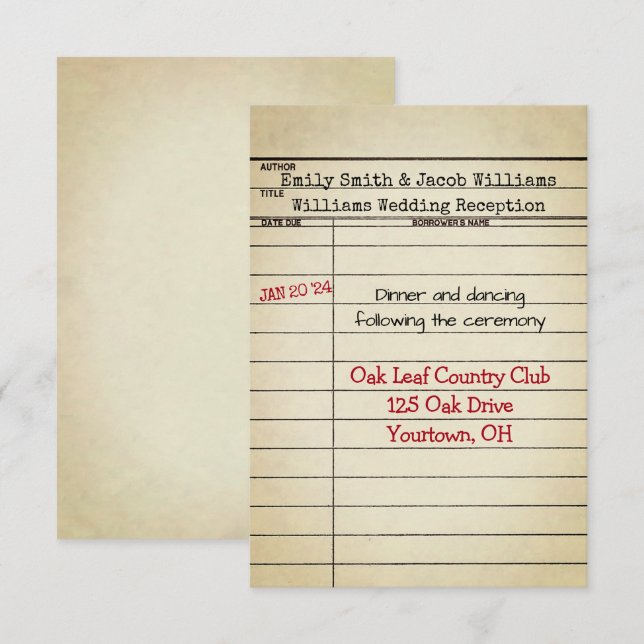 Réception de mariage de la carte de bibliothèque r (Devant / Derrière)