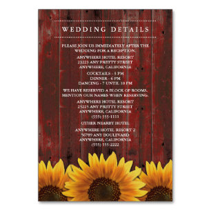 Réception de mariage de tournesol + Cartes d'héber