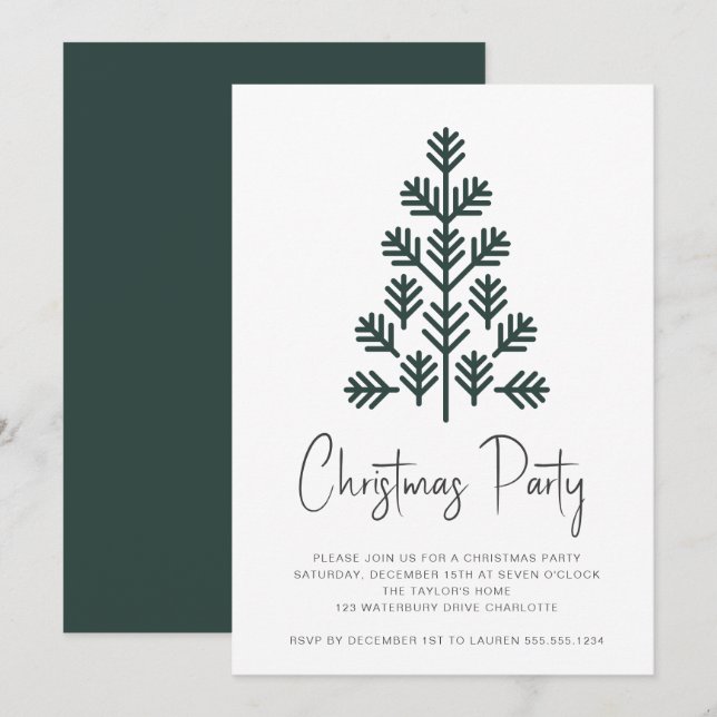 Réception de Noël moderne Arbre vert Invitation (Devant / Derrière)