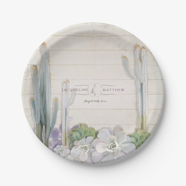 Reception Decor Desert Cactus n Succulent Western Paper Plate (Front)