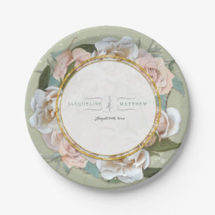 Reception Decor French Blush Rose Wreath Floral Paper Plate