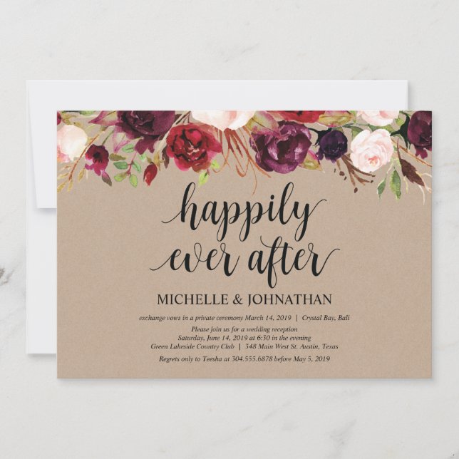 Réception d'Elopement Floral Bourgogne Invitations (Devant)