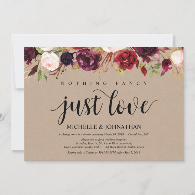 Réception d'Elopement Floral Bourgogne Invitations (Devant)