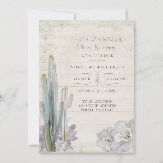Reception Desert Cactus Succulent Wood Typography Invitation (Front)
