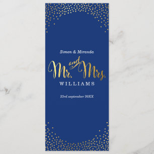 RÉCEPTION DÎNER MENU mini confetti or bleu marine
