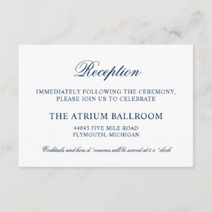 Reception Elegant Navy Calligraphy Enclosure Card