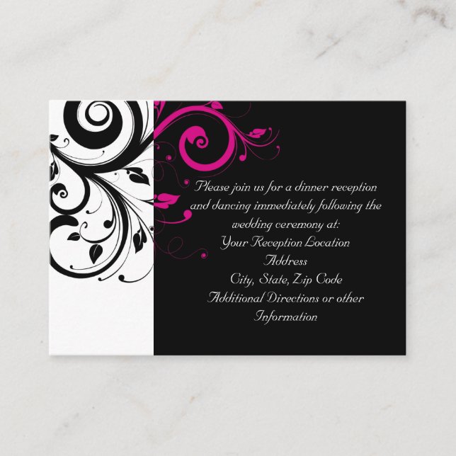 Réception et carte Fuchsia Black Reverse Swirl (Devant)