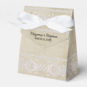 Reception Favours Rustic Lace w Aged Vintage Linen Favor Box