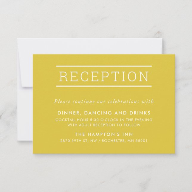 RECEPTION INSERT simple modern type mustard yellow Invitation (Front)