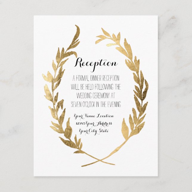 Reception Laurel Wreath Modern Faux Gold Leaf Enclosure Card (Front)