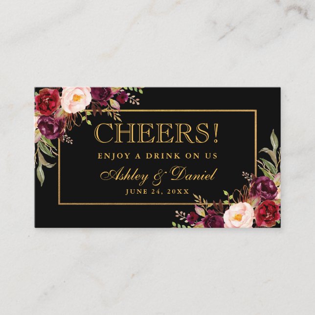 Réception Mariage Burgundy Noir Boire Carte Billet (Devant)