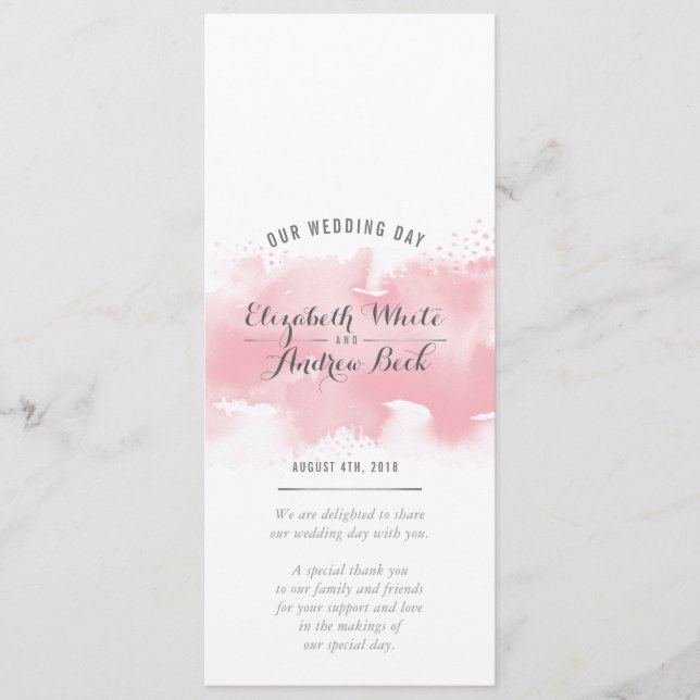 RÉCEPTION MARIAGE MENU aquarelle rose pâle gris ro (Devant)
