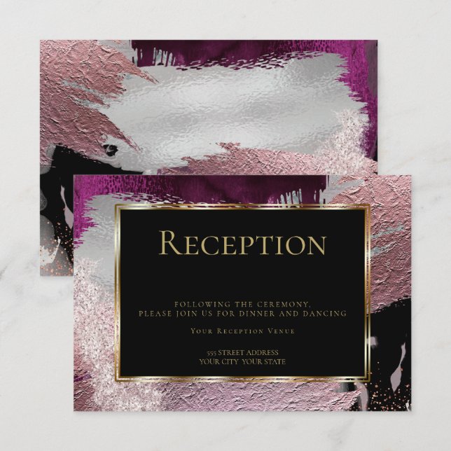 Reception | Modern Faux Metallic Berry Strokes Invitation (Front/Back)