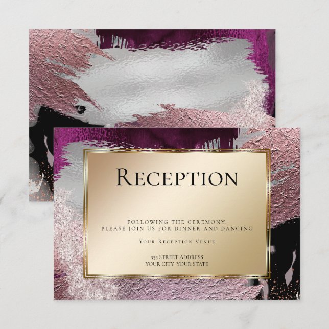 Reception| Modern Faux Metallic Gold Berry Strokes Invitation (Front/Back)