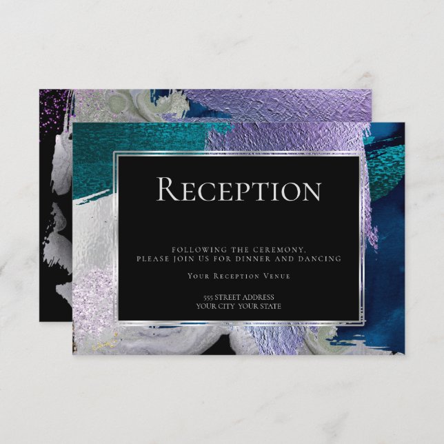 Reception | Modern Faux Metallic Teal Violet Invitation (Front/Back)
