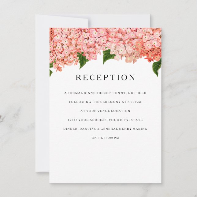 Reception MODERN Wide Stripe Vintage Hydrangea Invitation (Front)