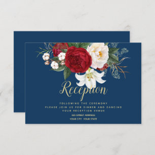 Reception Navy Blue with Crimson Red Peonies Invitation