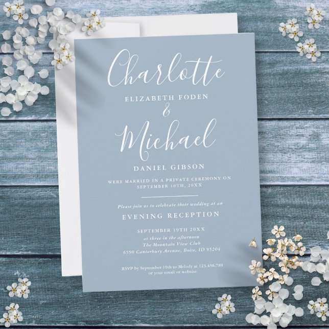 Reception Only Dusty Blue Script Wedding Invitation (Reception Only Dusty Blue Script Wedding Invitation)