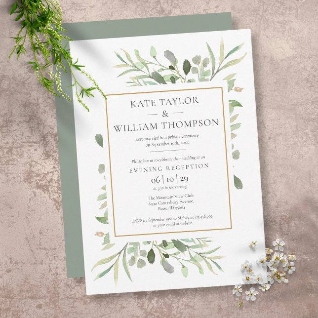 Reception Only Greenery Leaves Photo Wedding Invit Invitation (Creator Uploaded)