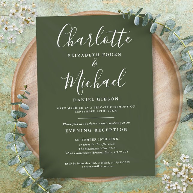 Reception Only Olive Green Script Wedding Invitation (Reception Only Olive Green Script Wedding Invitation)